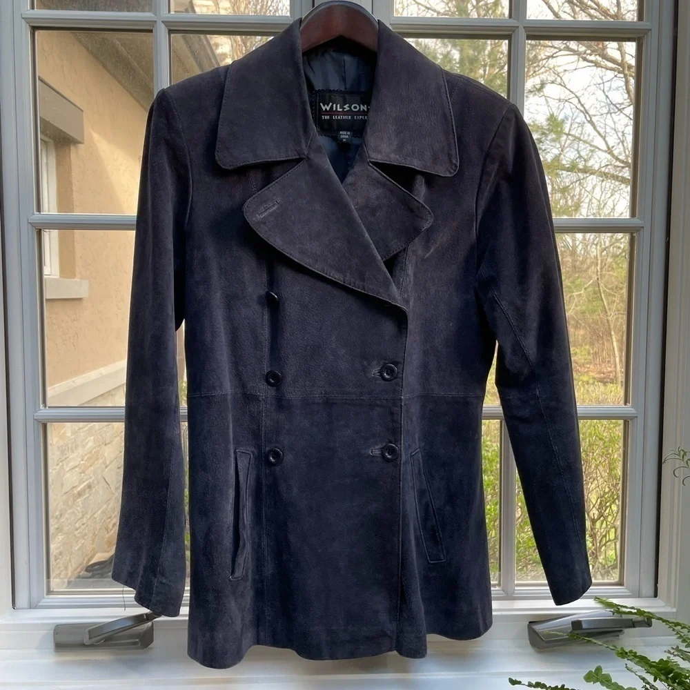 ❌ SOLD ❌ Wilson’s Navy Blue Suede Leather Jacket - Picture 1 of 6